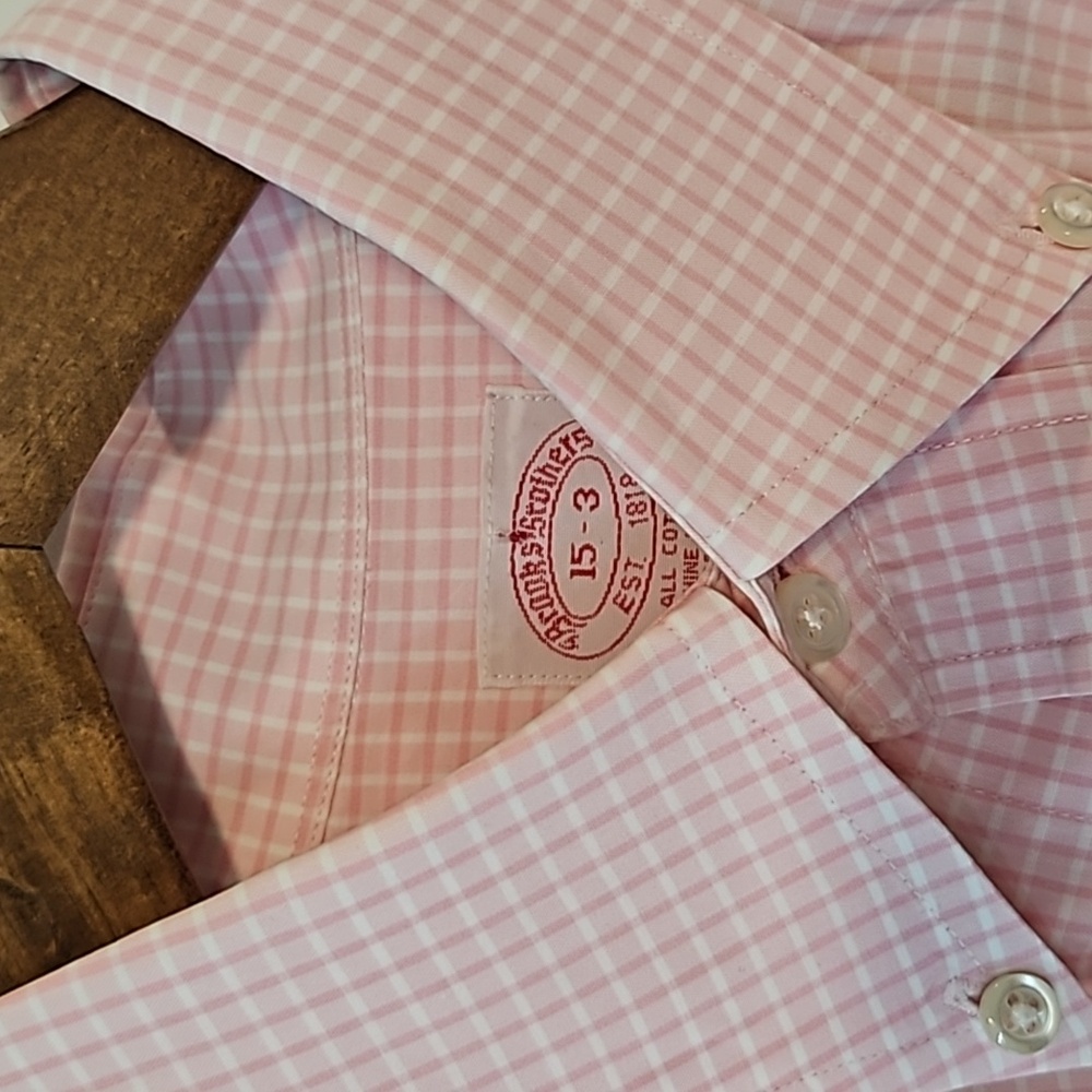 Mens 15 pink check dress shirt brooks brothers like new